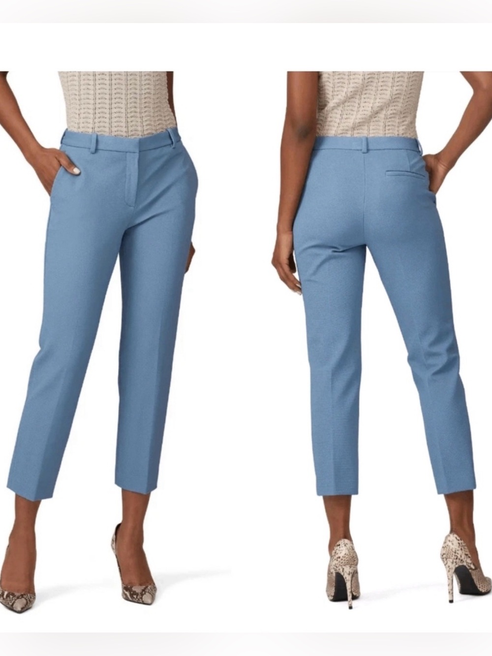 Theory Slim Cropped Pant Stretch Union Knit Blue Trousers Size 2